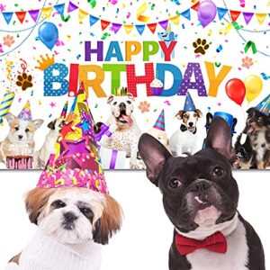 Dog Happy Birthday Backdrop Banner Puppy Photography Background Banner Cartoon Dog Photo Backdrop Birthday Party Decorations for Dog Owner Birthday Party Pet Party Supplies (5.9 x 3.6 Feet)