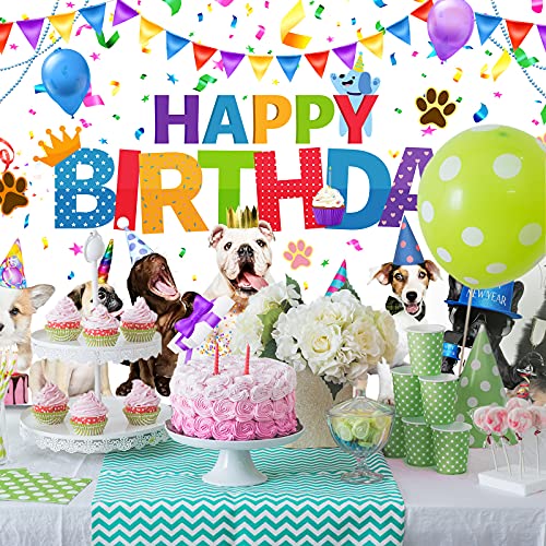 Dog Happy Birthday Backdrop Banner Puppy Photography Background Banner Cartoon Dog Photo Backdrop Birthday Party Decorations for Dog Owner Birthday Party Pet Party Supplies (5.9 x 3.6 Feet)