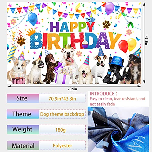 Dog Happy Birthday Backdrop Banner Puppy Photography Background Banner Cartoon Dog Photo Backdrop Birthday Party Decorations for Dog Owner Birthday Party Pet Party Supplies (5.9 x 3.6 Feet)