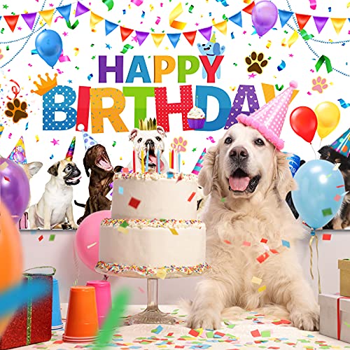 Dog Happy Birthday Backdrop Banner Puppy Photography Background Banner Cartoon Dog Photo Backdrop Birthday Party Decorations for Dog Owner Birthday Party Pet Party Supplies (5.9 x 3.6 Feet)