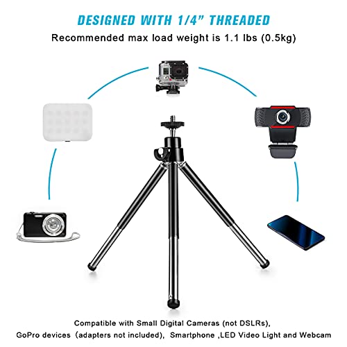 Mini Tripod for Webcam and Phone, Metal Extendable Webcam Stand with Phone Holder, Tripod for Webcam