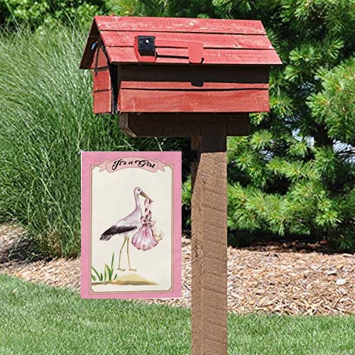 It's a Girl Flamingo Graden Flag, Stork Garden Flag, Bird Flag Burlap Vertical 12.5 X 18 Double Sided Small Flags for Home Yard Indoor Outdoor Decoration