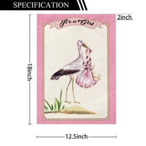 It's a Girl Flamingo Graden Flag, Stork Garden Flag, Bird Flag Burlap Vertical 12.5 X 18 Double Sided Small Flags for Home Yard Indoor Outdoor Decoration