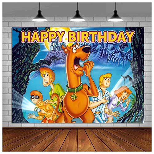 Cartoon Scooby Doo Photography Backdrops Mystery Machine Van Halloween Scooby Doo Zombie Island Photo Background 5x3ft for Kids Birthday Party Decoration Banner