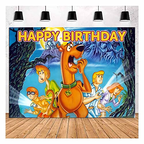 Cartoon Scooby Doo Photography Backdrops Mystery Machine Van Halloween Scooby Doo Zombie Island Photo Background 5x3ft for Kids Birthday Party Decoration Banner