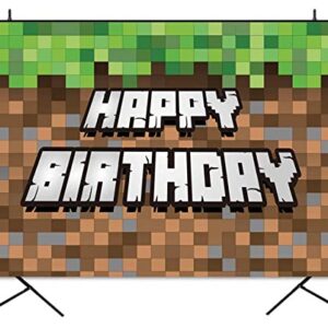 7x5ft Pixel Happy Birthday Backdrop for Video Game Family Birthday Party Supplies Decorations Mining Dirt Block Banner Pixel Miner Birthday Banner Photography Background