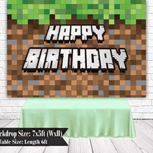 7x5ft Pixel Happy Birthday Backdrop for Video Game Family Birthday Party Supplies Decorations Mining Dirt Block Banner Pixel Miner Birthday Banner Photography Background