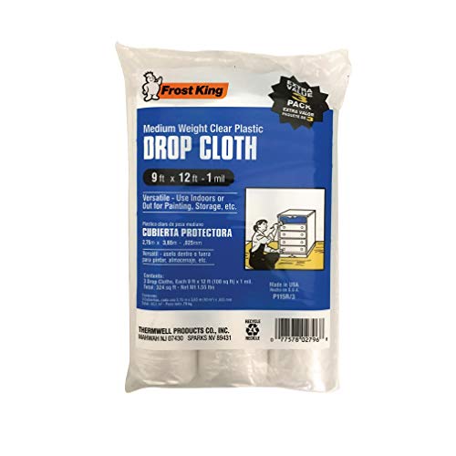 Frost King P115R/3 Clear Polyethylene Drop Cloths (3 Pack), 9' x 12' x 1Mil