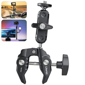 r094 super clamp multi-functional camera c clamp mount, 1/4″ ball head monitor mount 3/8″ hole adjustable video shooting, mobile clamp for gopro action insta360 cam, vlog cam selfie live streaming