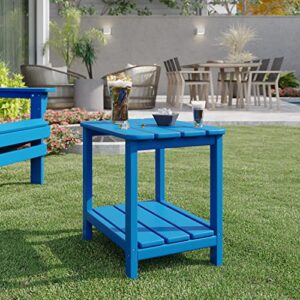 BASCWIHOM Outdoor Side Tables, Poly Lumber Adirondack Side Table Weather Resistant, 2-Tier Patio End Tables Waterproof & Easy Maintenance for Outside, Garden, Lawn, Pool (Blue)