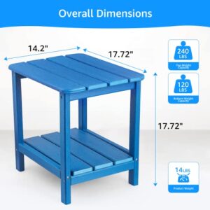 BASCWIHOM Outdoor Side Tables, Poly Lumber Adirondack Side Table Weather Resistant, 2-Tier Patio End Tables Waterproof & Easy Maintenance for Outside, Garden, Lawn, Pool (Blue)