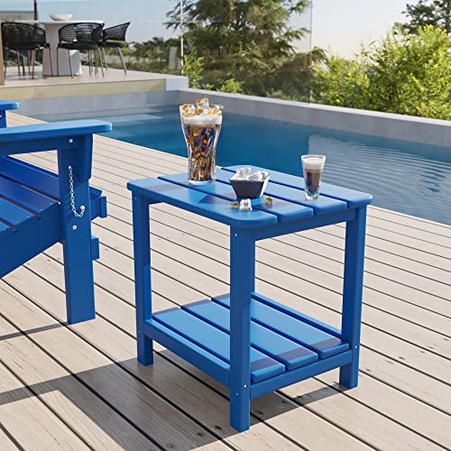 BASCWIHOM Outdoor Side Tables, Poly Lumber Adirondack Side Table Weather Resistant, 2-Tier Patio End Tables Waterproof & Easy Maintenance for Outside, Garden, Lawn, Pool (Blue)