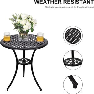 Polar Aurora 3 Piece Patio Bistro Set Cast Aluminum Bistro Table Set Outdoor Round Dining Table with Umbrella Hole for Porch, Lawn, Garden, Backyard, Pool,Black