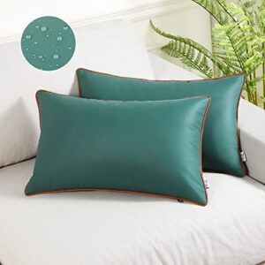 howdy deco silicone waterproof lumbar pillow covers for summer outdoor fadeproof rectangle pillowcase durable cushion sham decorative for garden patio tent balcony bench sofa 12×20 inch, dark green