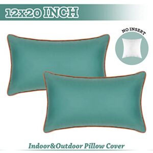 howdy deco Silicone Waterproof Lumbar Pillow Covers for Summer Outdoor Fadeproof Rectangle Pillowcase Durable Cushion Sham Decorative for Garden Patio Tent Balcony Bench Sofa 12x20 Inch, Dark Green