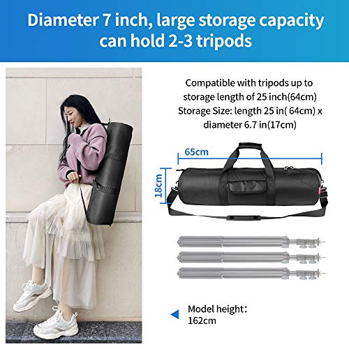 HEMMOTOP Tripod Carrying Case Bag 25.6x7x7in/65x18x18cm Heavy Duty with Storage Bag and Shoulder Strap Padded Carrying Bag for Light Stands, Boom Stand, Tripod,Mic Stand and Tent Pole