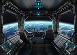 lywygg 7x5ft vinyl spaceship interior background futuristic science fiction photography backdrops spacecraft cabin photo shoot studio props astronomy universe galaxy outer space station cp-37-0705