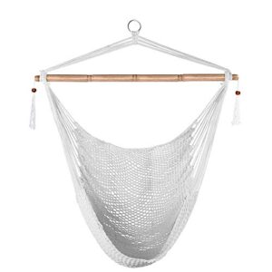lazy daze hammocks hanging chair caribbean swing chair hammock chair w/soft-spun cotton rope, 40″ hardwood spreader bar wide seat, max 300 pounds, for indoor outdoor garden yard, white with macrame