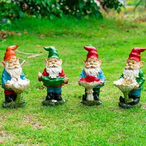 Garden Gnome Statue Set, Funny Garden Gnomes Lawn Ornaments Hold a Different Plant, Weather Resistant Gnome Sculpture and Statue Décor for Home Patio Yard Decorations…