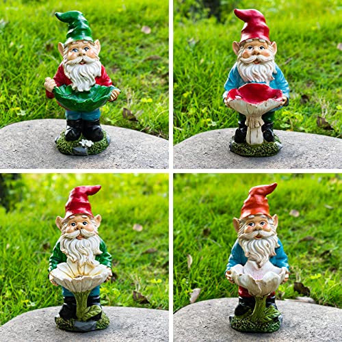 Garden Gnome Statue Set, Funny Garden Gnomes Lawn Ornaments Hold a Different Plant, Weather Resistant Gnome Sculpture and Statue Décor for Home Patio Yard Decorations…