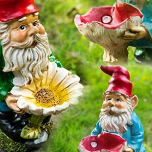 Garden Gnome Statue Set, Funny Garden Gnomes Lawn Ornaments Hold a Different Plant, Weather Resistant Gnome Sculpture and Statue Décor for Home Patio Yard Decorations…