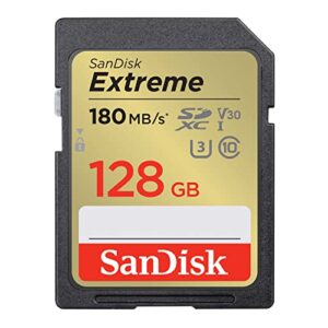 sandisk 128gb extreme sdxc uhs-i memory card – c10, u3, v30, 4k, uhd, sd card – sdsdxva-128g-gncin