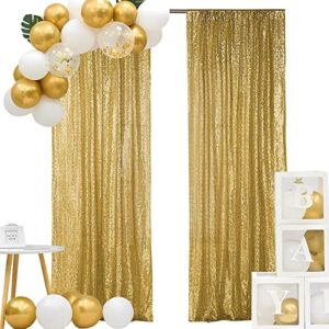 hahuho gold sequin backdrop curtain, 2pcs 2ftx8ft glitter backdrop curtain for parties, christmas, wedding, party decoration（2 panels, 2ft x 8ft, gold