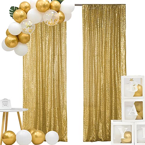 Hahuho Gold Sequin Backdrop Curtain, 2PCS 2FTx8FT Glitter Backdrop Curtain for Parties, Christmas, Wedding, Party Decoration（2 Panels, 2FT x 8FT, Gold