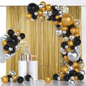 Hahuho Gold Sequin Backdrop Curtain, 2PCS 2FTx8FT Glitter Backdrop Curtain for Parties, Christmas, Wedding, Party Decoration（2 Panels, 2FT x 8FT, Gold