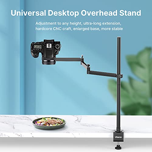 ULANZI Camera Desk Mount Stand with Flexible Arm, Overhead Camera Mount, Articulated Arm with 360° Rotatable Ball Head, Aluminum Desk Mounting Stand for Ring Light/DSLR Camera/Webcam/Panel Light