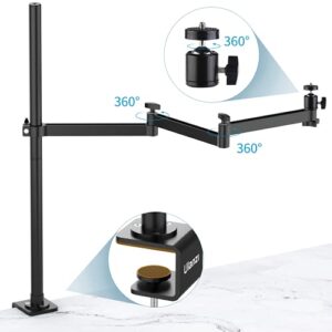 ULANZI Camera Desk Mount Stand with Flexible Arm, Overhead Camera Mount, Articulated Arm with 360° Rotatable Ball Head, Aluminum Desk Mounting Stand for Ring Light/DSLR Camera/Webcam/Panel Light