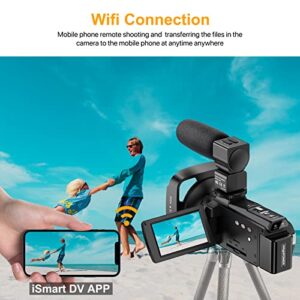 4K Video Camera Camcorder 48MP Ultra HD Video Camera Wifi Vlogging Camera for YouTube 16X Digital Video Camera with Microphone 6-Axis Anti-Shake IR Night Vision Video Recorder(2023 Newest 4K Plus)