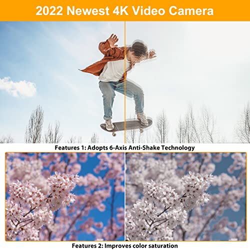 4K Video Camera Camcorder 48MP Ultra HD Video Camera Wifi Vlogging Camera for YouTube 16X Digital Video Camera with Microphone 6-Axis Anti-Shake IR Night Vision Video Recorder(2023 Newest 4K Plus)