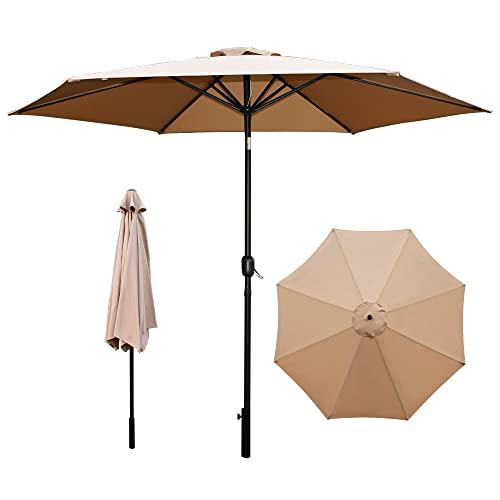 SereneLife 10ft Patio Table Umbrella, 6 Sturdy Ribs with Push Button Tilt, Easy Close Open Crank, Outdoor Furniture for Garden Lawn Deck Pool and Beach, Rust Resistant Pole, Weatherproof Fabric