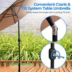 SereneLife 10ft Patio Table Umbrella, 6 Sturdy Ribs with Push Button Tilt, Easy Close Open Crank, Outdoor Furniture for Garden Lawn Deck Pool and Beach, Rust Resistant Pole, Weatherproof Fabric