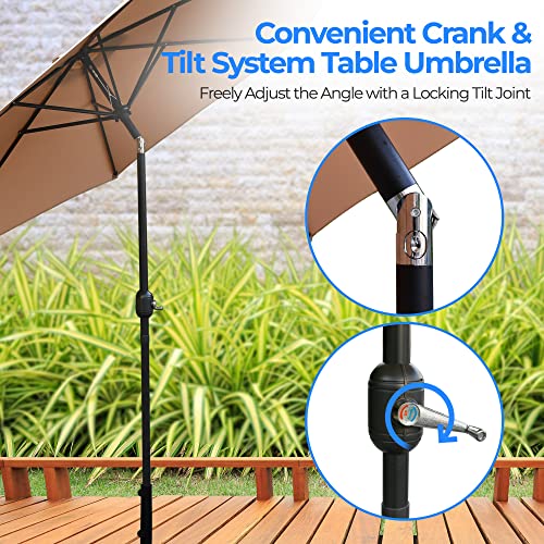 SereneLife 10ft Patio Table Umbrella, 6 Sturdy Ribs with Push Button Tilt, Easy Close Open Crank, Outdoor Furniture for Garden Lawn Deck Pool and Beach, Rust Resistant Pole, Weatherproof Fabric