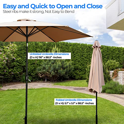 SereneLife 10ft Patio Table Umbrella, 6 Sturdy Ribs with Push Button Tilt, Easy Close Open Crank, Outdoor Furniture for Garden Lawn Deck Pool and Beach, Rust Resistant Pole, Weatherproof Fabric