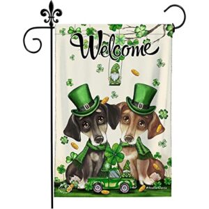welcome st. patrick’s day cute dachshund dog puppy lovers luck gnomes green garden flag 12.5″x18″ double sided vertical shamrock clover garden flags for outdoor home patio st. patricks yard flag decor