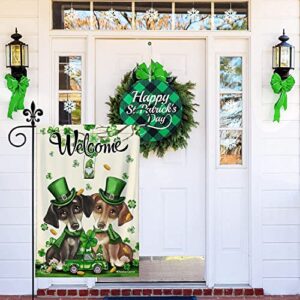 Welcome St. Patrick's Day Cute Dachshund Dog Puppy Lovers Luck Gnomes Green Garden Flag 12.5"x18" Double Sided Vertical Shamrock Clover Garden Flags For Outdoor Home Patio St. Patricks Yard Flag Decor