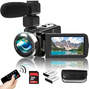 heegomn video camera camcorder with microphone hd 2.7k video recorder camera vlogging camera for youtube kids camcorder with 3.0″ lcd screen,18x digital zoom,remote,2 batteries and 32g sd card