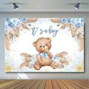 Avezano Boho Bear Baby Shower Backdrop for Boy's Party Decorations Blue Pampas Grass It's a Boy Baby Shower Photography Background Bohemian Bear Baby Shower Decorations Photoshoot (7x5ft)