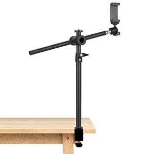 jebutu overhead camera mount desk stand with 360° adjustable holding arm, flexible phone stand with 360° ballhead and phone mount holder, boom stand for microphone, video light, webcam, cell phone