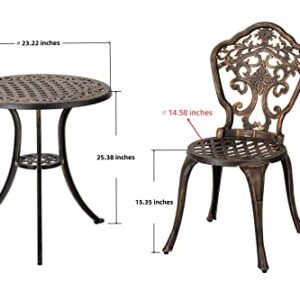 ZOTORUN Bistro Set 3 Piece Rustproof Cast Aluminum Patio Furniture Sets 2 Chairs and 1 Round Table Outdoor, Garden, Patio, Balcony, Bronze