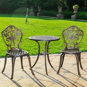 ZOTORUN Bistro Set 3 Piece Rustproof Cast Aluminum Patio Furniture Sets 2 Chairs and 1 Round Table Outdoor, Garden, Patio, Balcony, Bronze