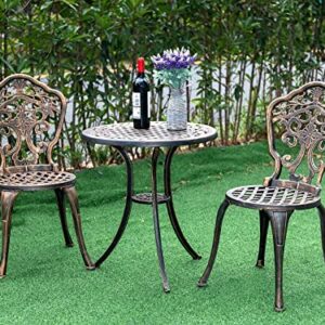 ZOTORUN Bistro Set 3 Piece Rustproof Cast Aluminum Patio Furniture Sets 2 Chairs and 1 Round Table Outdoor, Garden, Patio, Balcony, Bronze