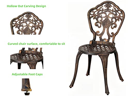 ZOTORUN Bistro Set 3 Piece Rustproof Cast Aluminum Patio Furniture Sets 2 Chairs and 1 Round Table Outdoor, Garden, Patio, Balcony, Bronze