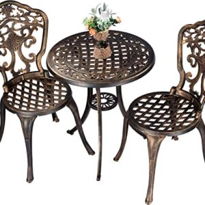 ZOTORUN Bistro Set 3 Piece Rustproof Cast Aluminum Patio Furniture Sets 2 Chairs and 1 Round Table Outdoor, Garden, Patio, Balcony, Bronze