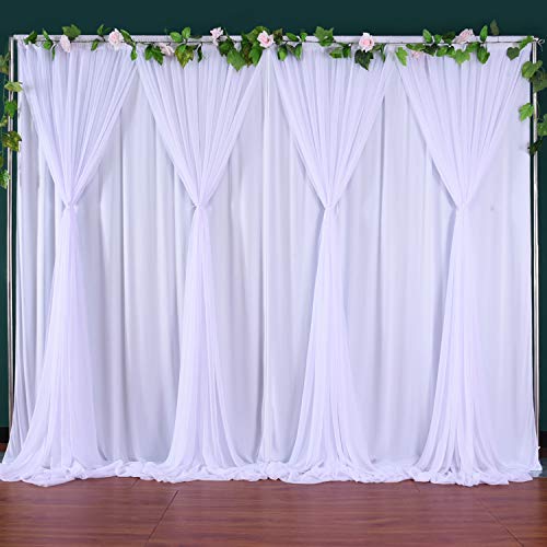 White Tulle Backdrop Curtain for Wedding,Baby Shower,Parties Backdrop Drape Curtain for Photography, Bridal Stage,Videos 10 ft x 7 ft