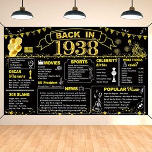 darunaxy 85th birthday black gold party decoration, back in 1938 banner 85 year old birthday party poster supplies, 6×3.6ft large fabric vintage 1938 backdrop photography background for men and women
