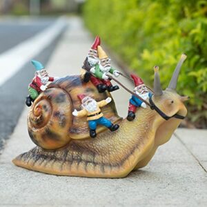 suynybhf garden gnome statue outdoor gnomes driving snail with rope patio lawn yard house kitchen figurine art housewarming funny resin decoration 7.68 inch gift by hand painted…